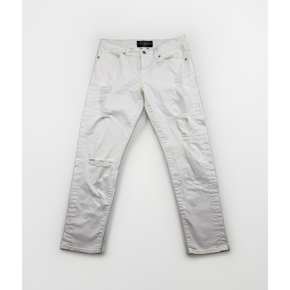 Lucky Brand Womens Sienna Slim Boyfriend Distressed W/Holes White Jeans 28x27